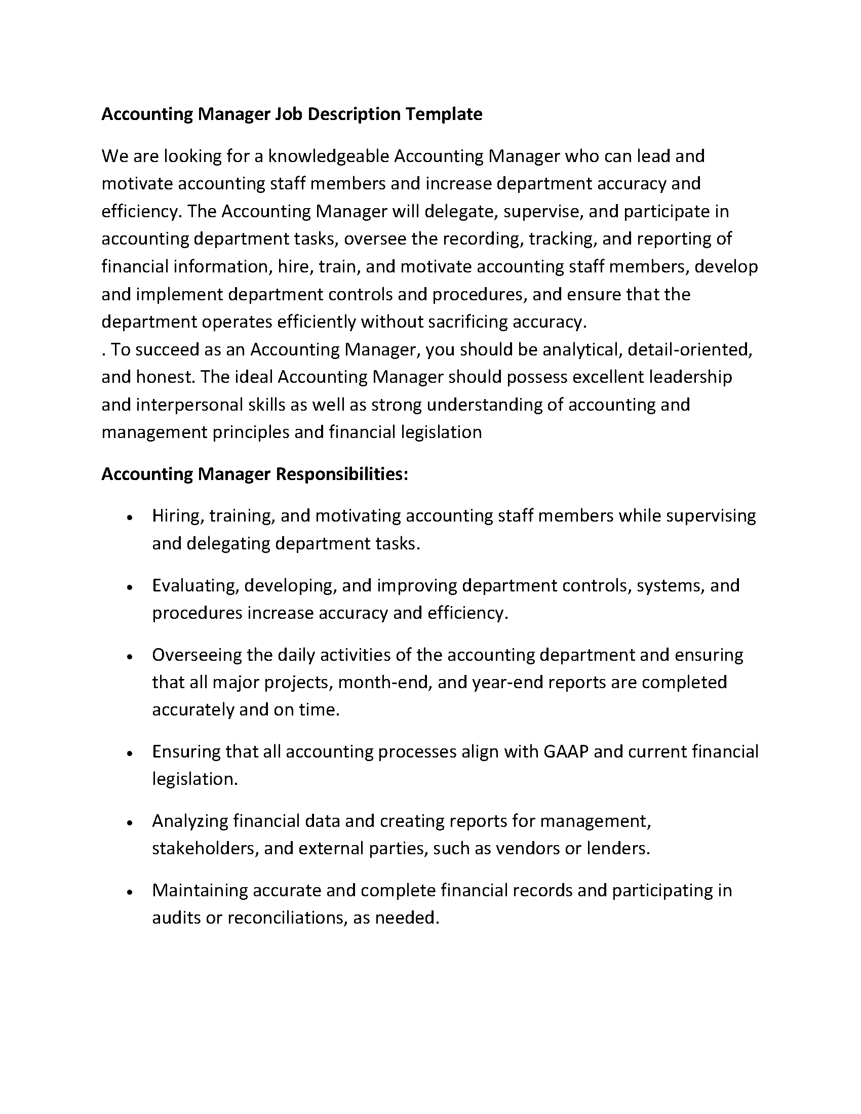 Accounting Manager Job Description Template